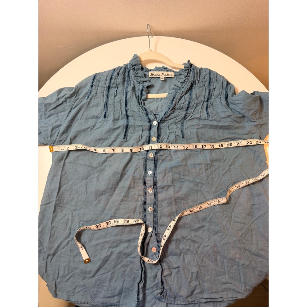 JP and Mattie Blouse Women Medium Blue Excellent Ruffle Lace Boho Top - Picture 6 of 7